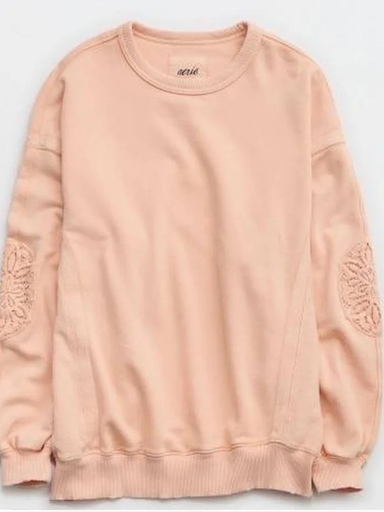 aerie Tops - Aerie Keep It Light Crochet Sweatshirt Peach Oversized